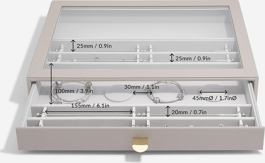 Stackers Pebble Θήκη Κοσμημάτων, supersize, με συρτάρι και γυάλινο καπάκι, για charms, γκρι πέτρας