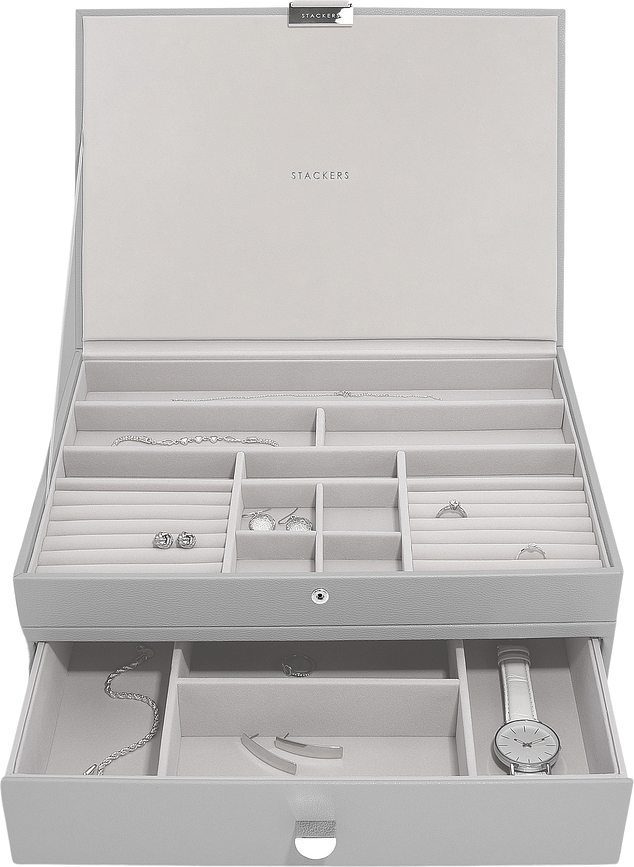 Stackers Kutija za nakit dvostruka supersize s ladicom siva