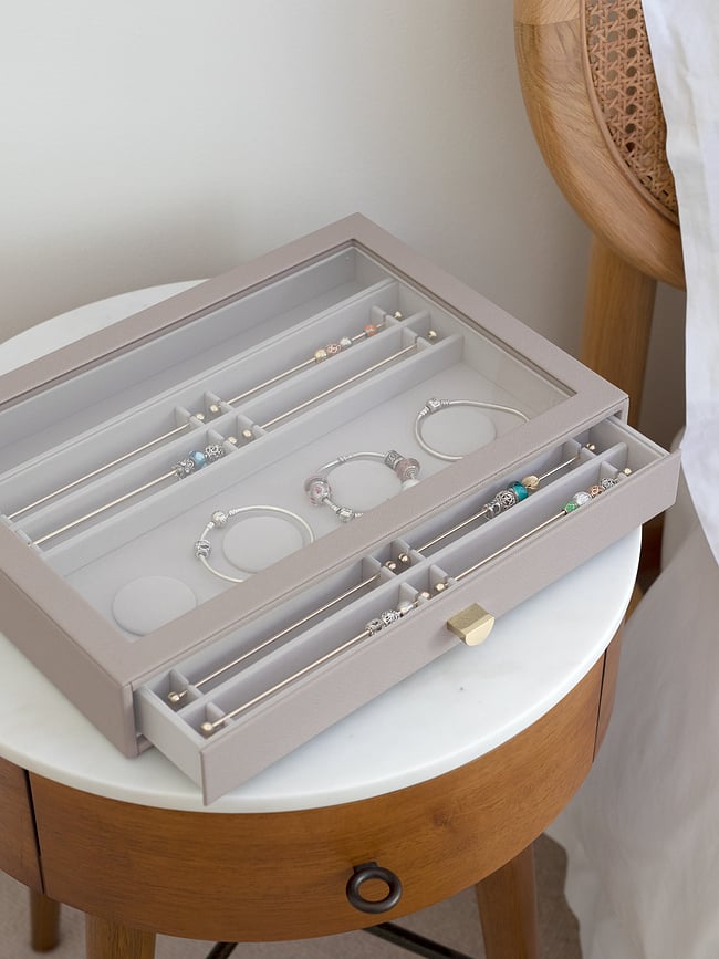 Stackers Pebble Kutija za nakit supersize s ladicom i staklenim poklopcem kameno siva