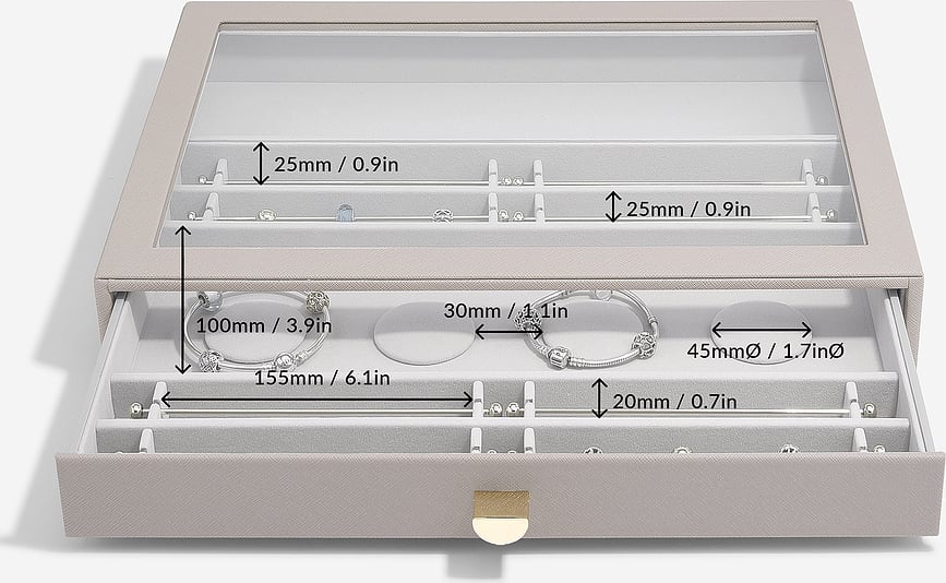 Stackers Pebble Kutija za nakit supersize s ladicom i staklenim poklopcem kameno siva