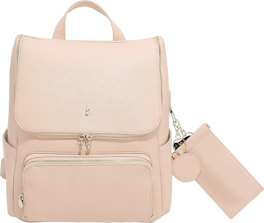 Stackers Luxury Sac à dos avec miroir, porte-clés, étui à cartes et étui à lunettes, rose clair, Set 5 pièces