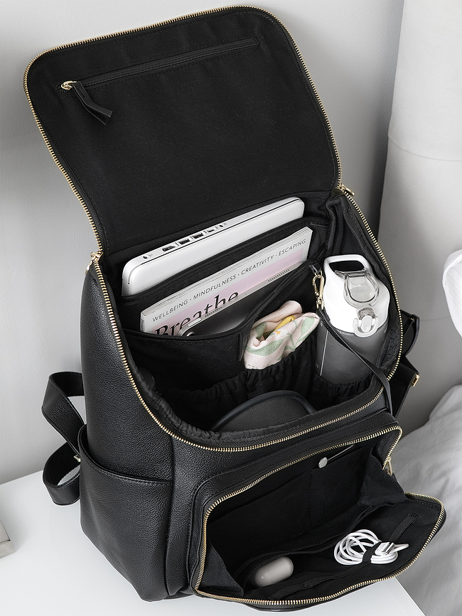 Stackers Luxury Sac à dos, comprenant miroir, porte-clés, étui à cartes et étui à lunettes, noir, Set 5 pièces