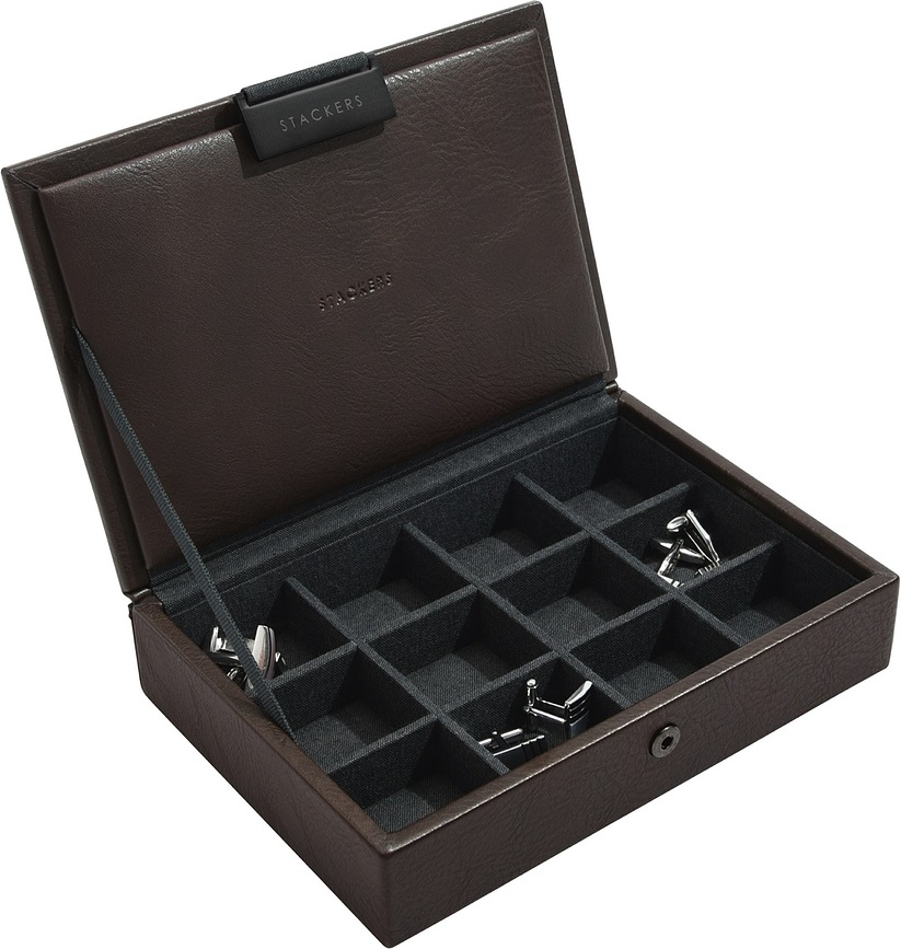 Stackers mini Κουτί για Μανικετόκουμπα με καπάκι, με 12 διαμερίσματα, καφέ