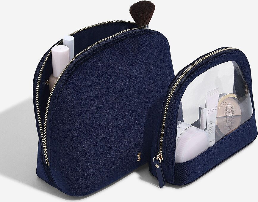 Stackers Nested Velvet Trousses de Rangement, en velours, bleu marine, Lot de 2