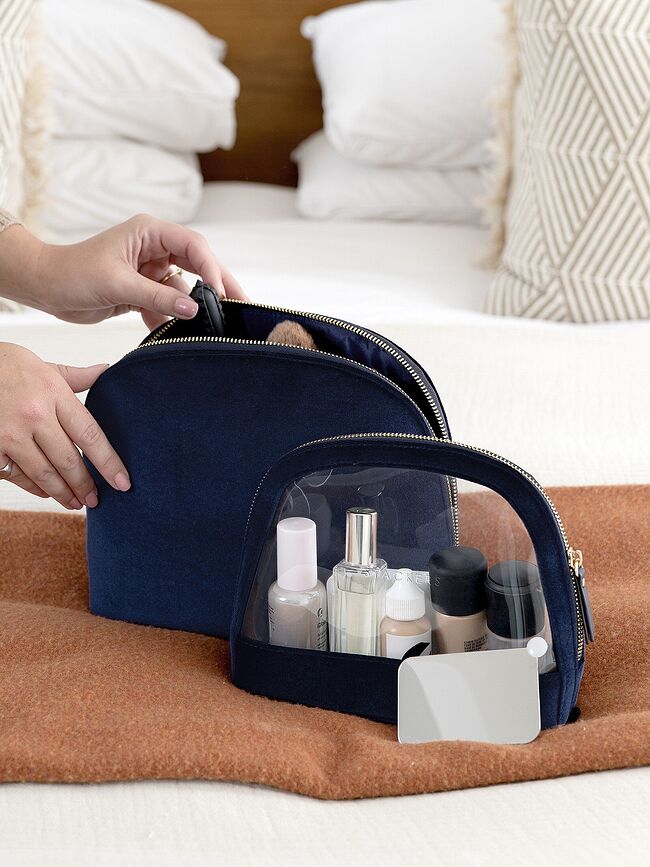 Stackers Nested Velvet Trousses de Rangement, en velours, bleu marine, Lot de 2