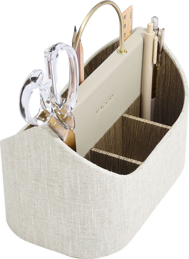 Stackers Organisateur de Bureau avec poignée, beige clair, en lin