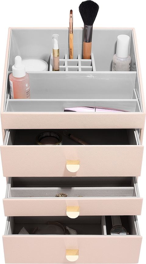 Stackers Organizator za kozmetiko s 3 predali, svetlo roza