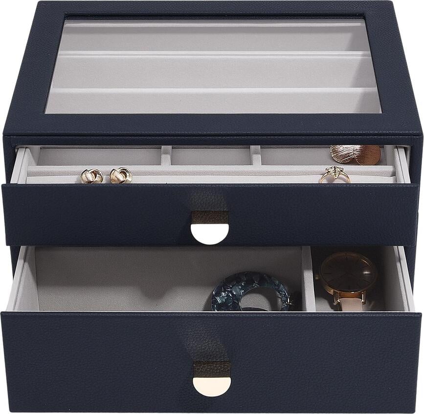 Stackers Pebble Boîte à Bijoux classique, avec 2 tiroirs, bleu marine
