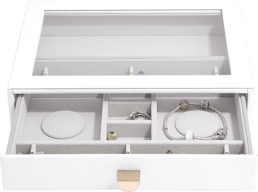 Stackers Pebble Charms box classic white with drawer and glass lid