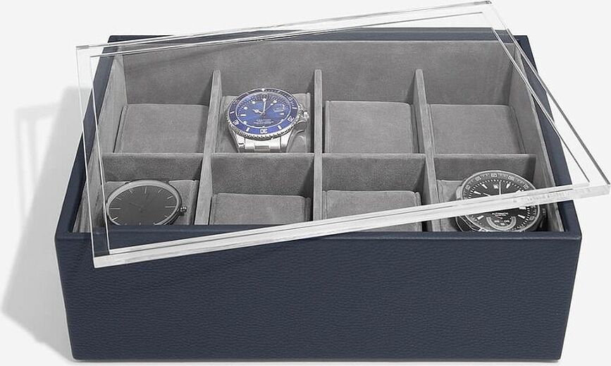 Stackers Pebble Classic Θήκη Ρολογιών με 8 θέσεις, ναυτικό μπλε, με καπάκι