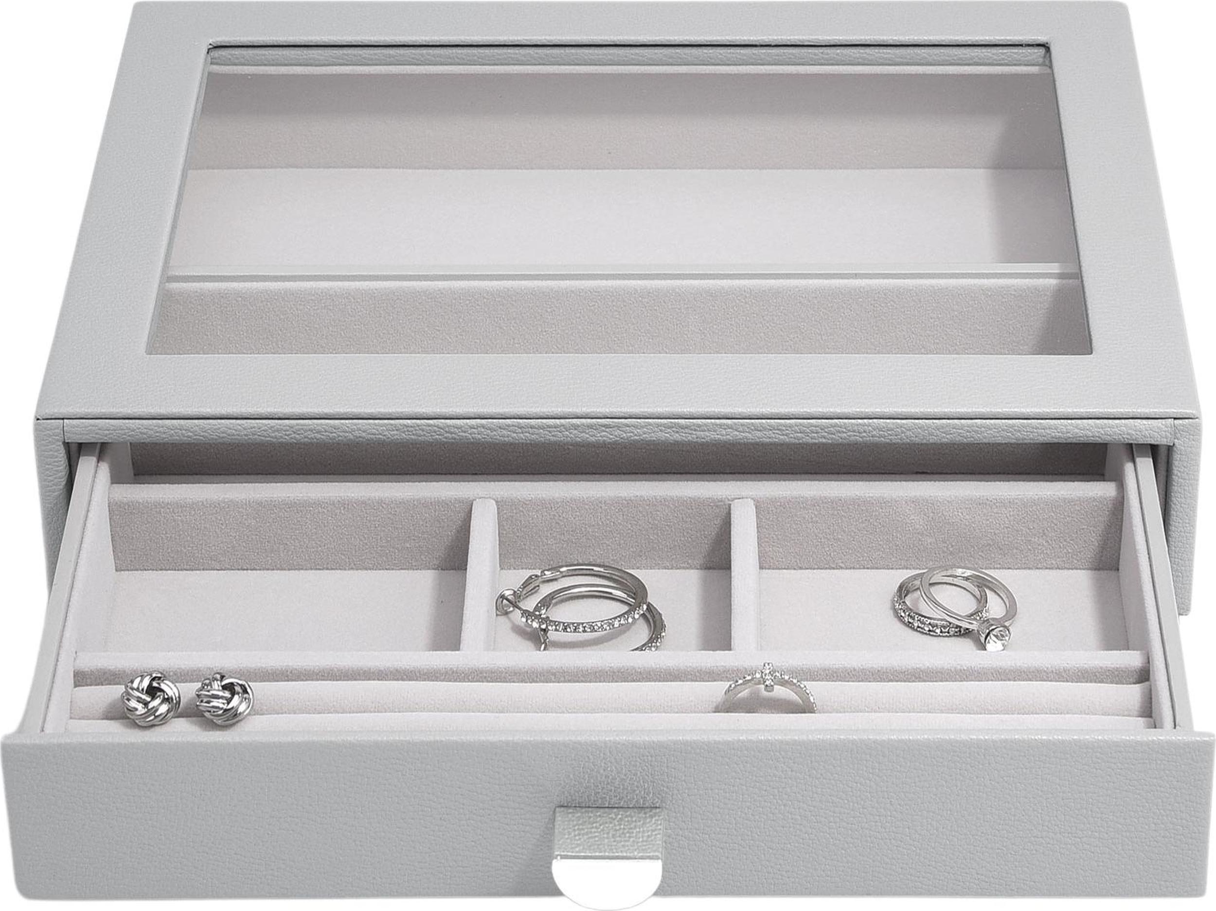 Stackers Pebble Schmuckkästchen classic 6-Fächer Steingrau mit Schublade und Glasdeckel