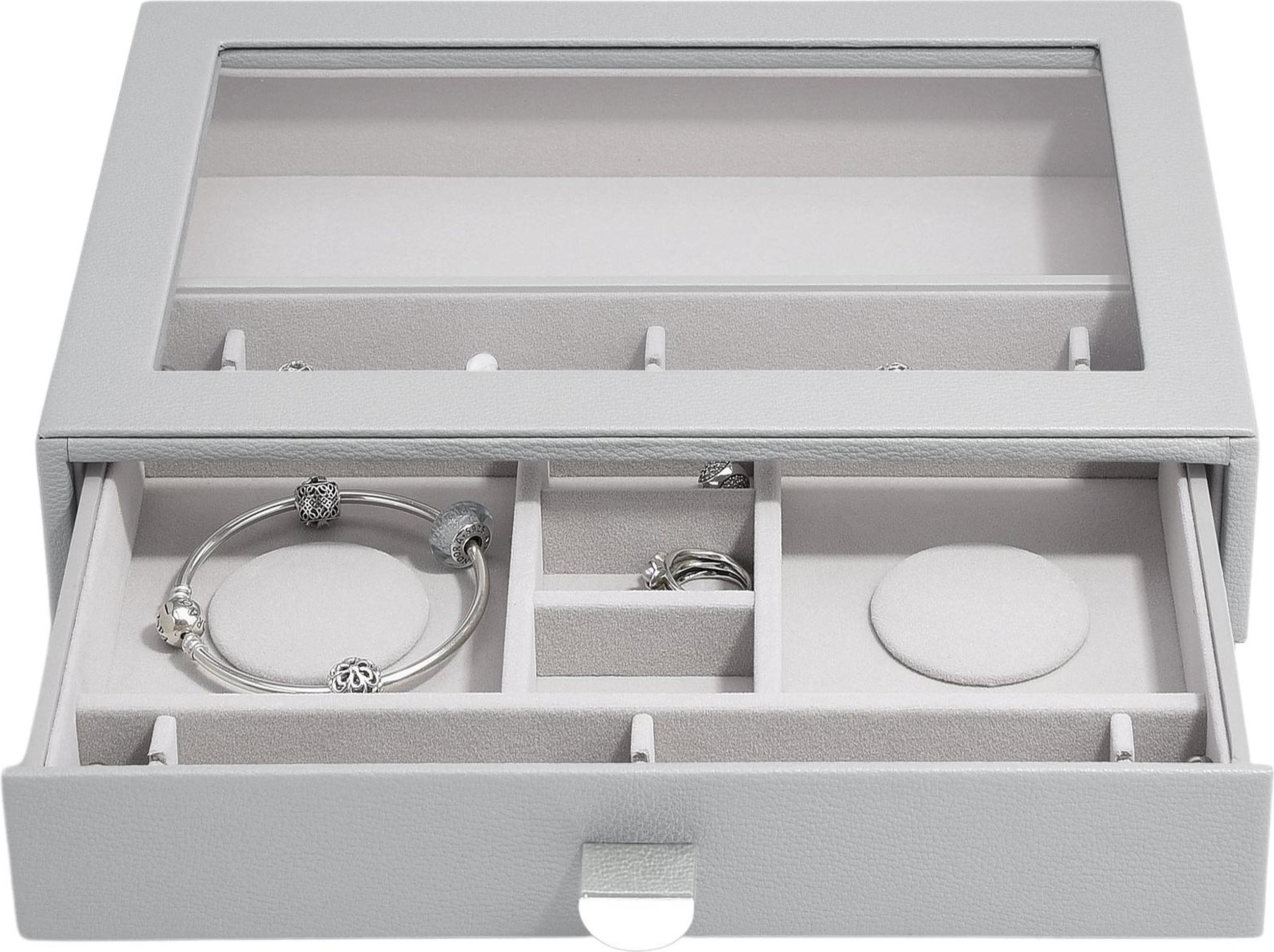 Stackers Pebble Schmuckkästchen für Charms classic Steingrau mit Schublade und Glasdeckel