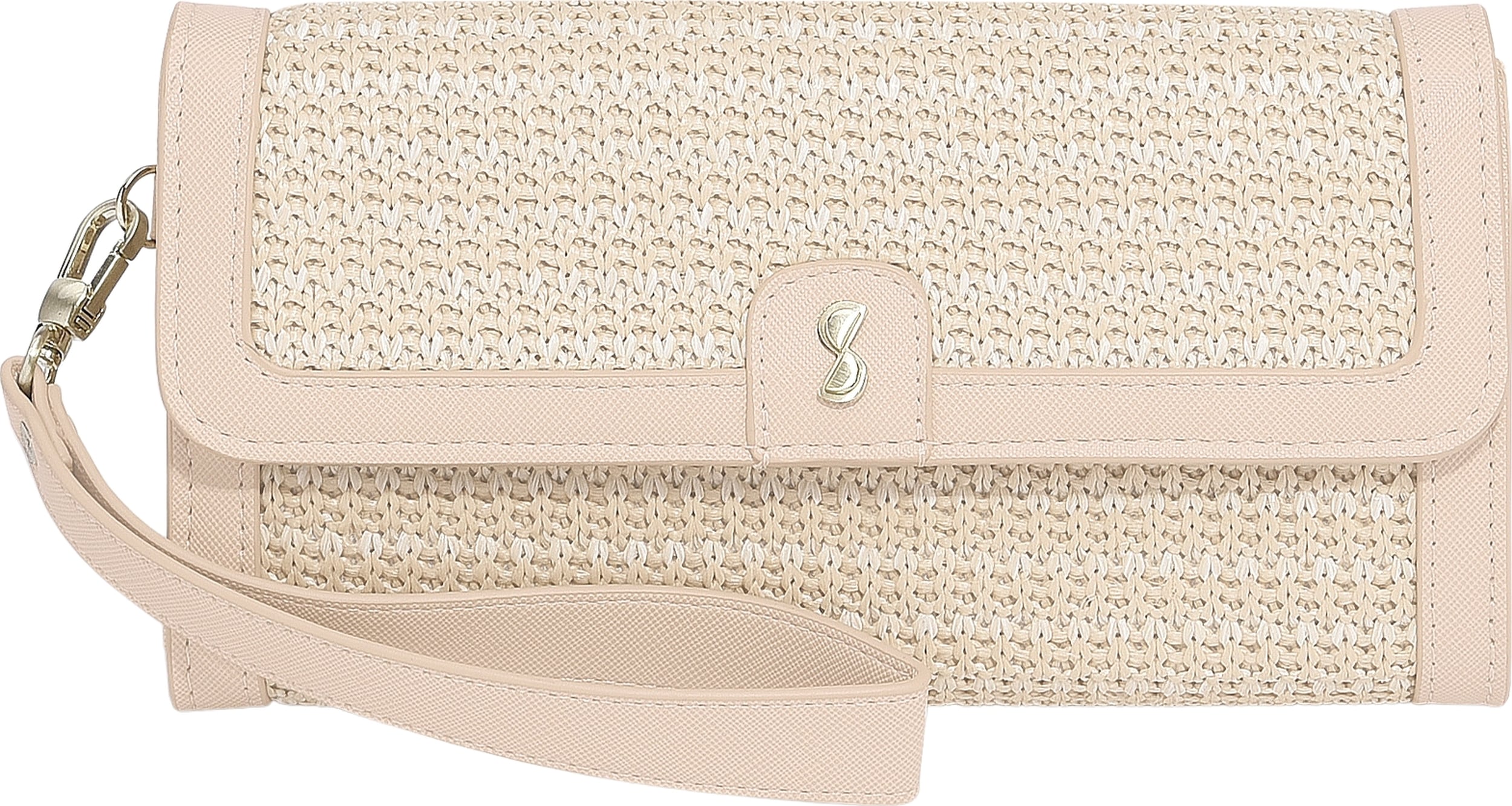 Stackers Raffia Handtasche mit Kartenetui und Spiegel, hellrosa