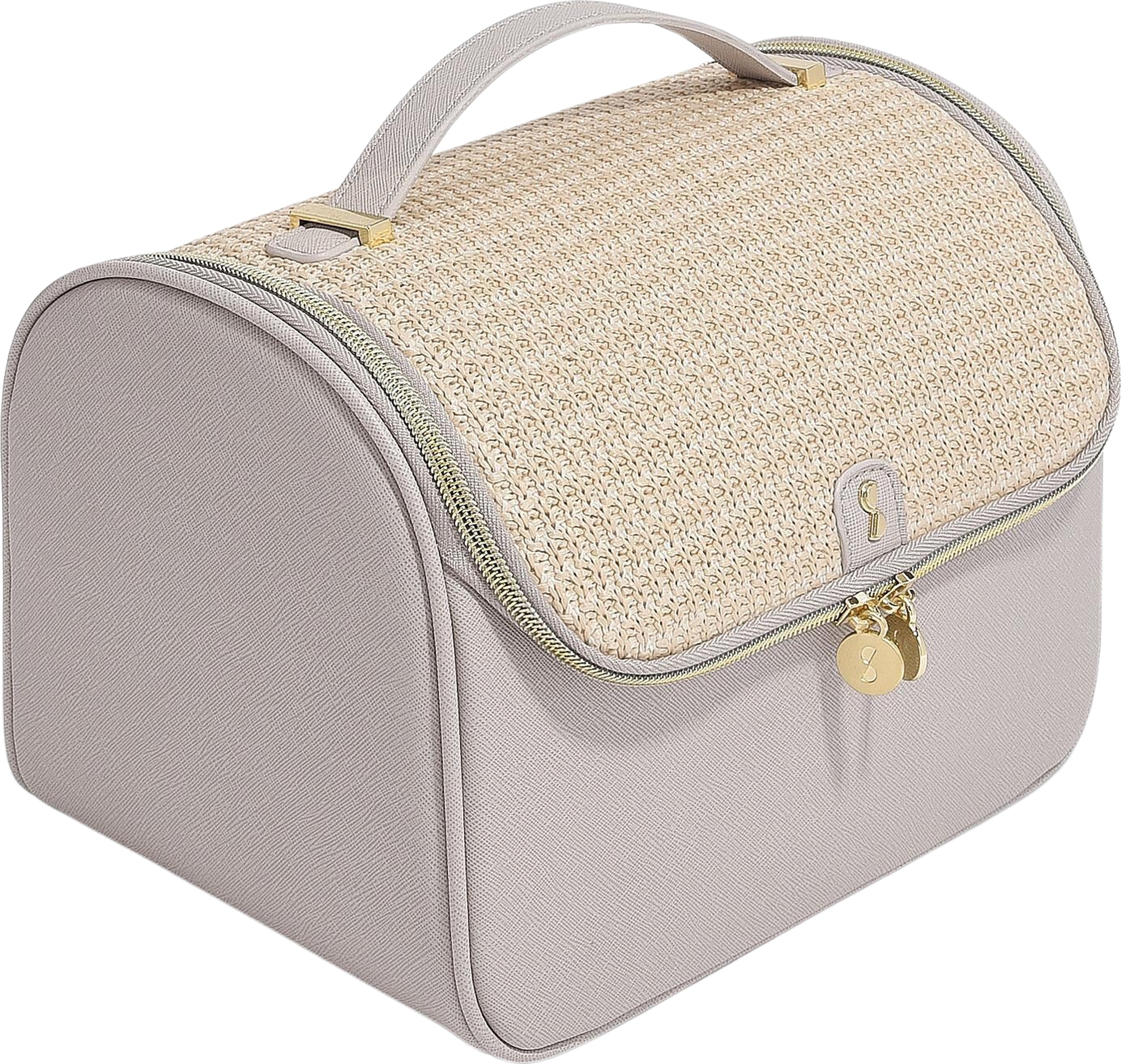 Stackers Raffia Kosmetiktasche mit Griff, taupe