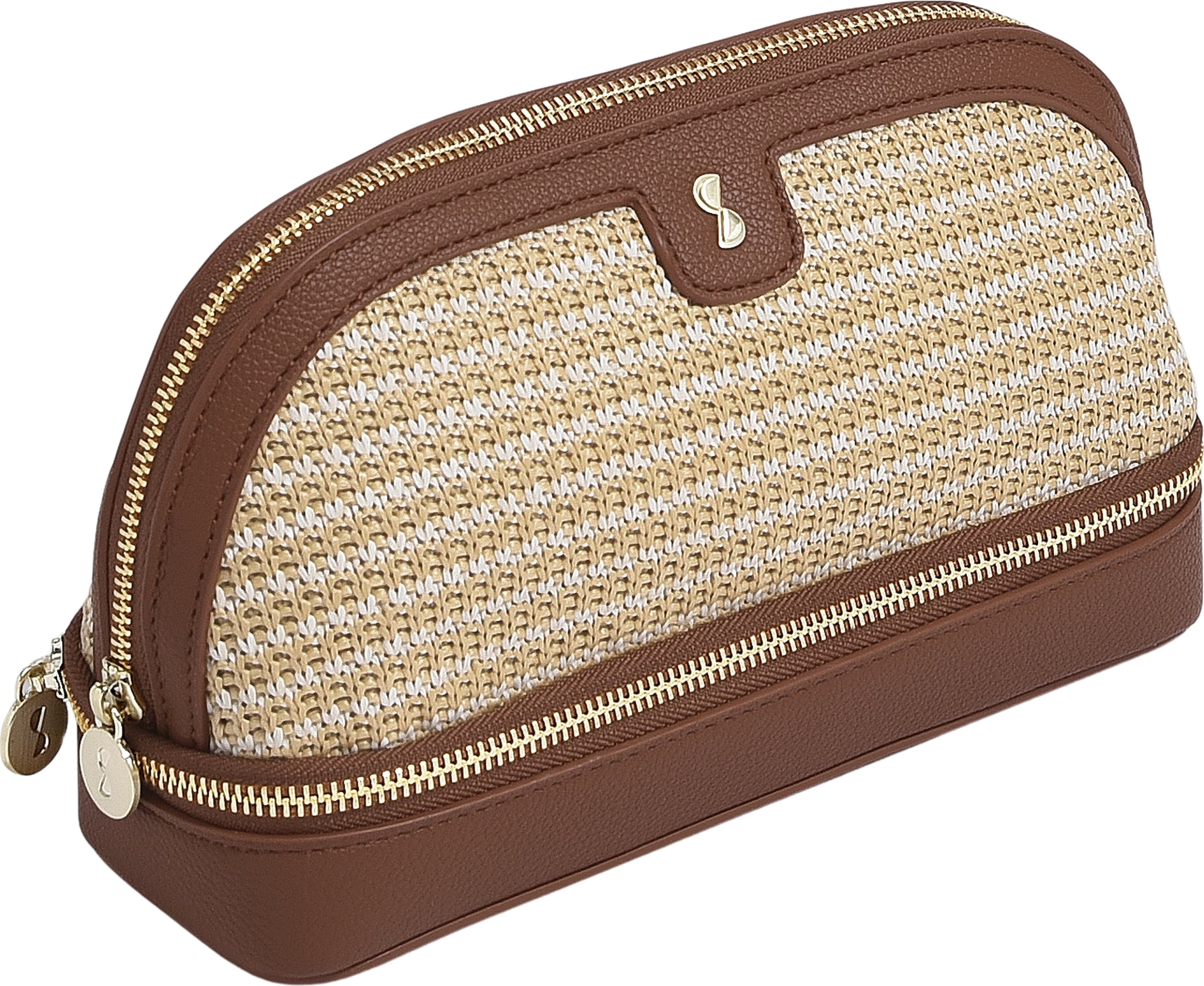 Stackers Raffia Kosmetiktasche, zweifächrig, braun