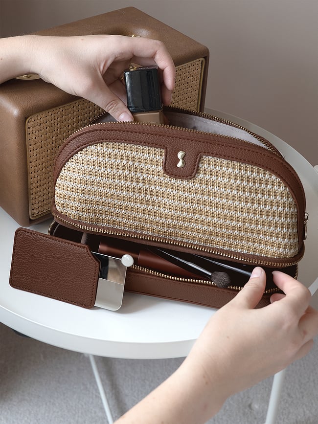 Stackers Kozmetička Torbica dvokomorna Raffia svijetloružičasta