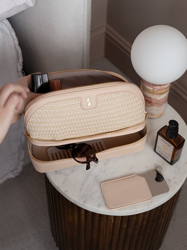 Stackers Kozmetička Torbica dvokomorna Raffia svijetloružičasta