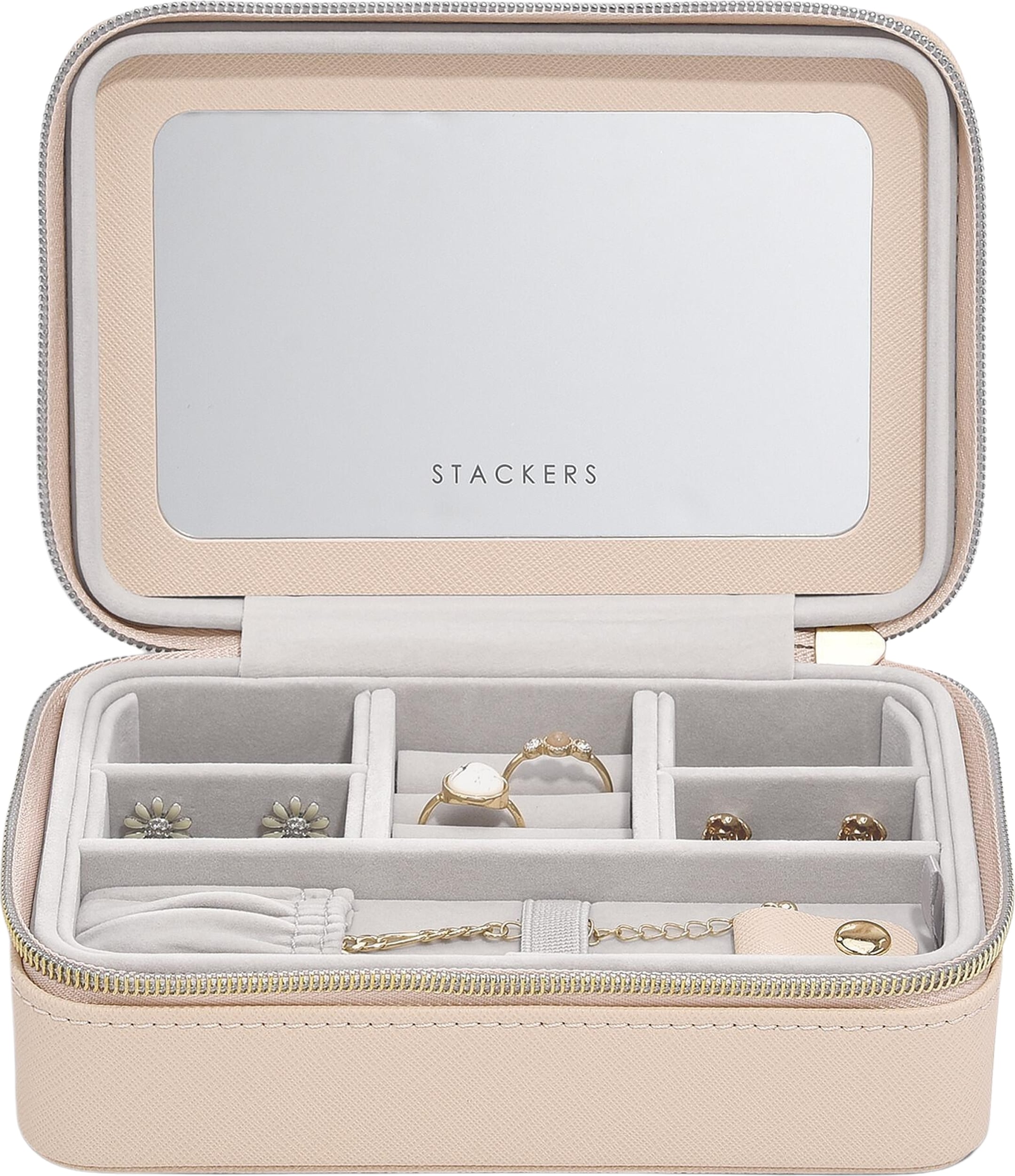 Stackers Raffia Luxury Reise-Schmuckschatulle, hellrosa
