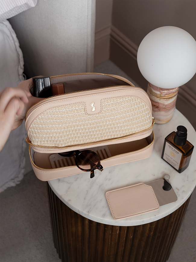 Stackers Raffia Νεσεσέρ δίχωρο, ανοιχτό ροζ