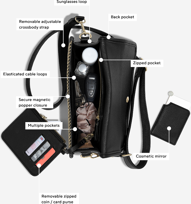 Stackers Raffia Sac à Bandoulière avec porte-cartes et miroir, marron