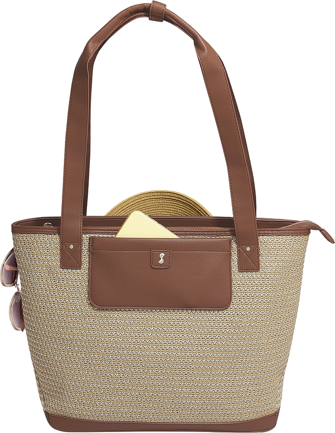 Stackers Raffia Sac de Rangement, avec porte-cartes, 2 pochettes et miroir, marron