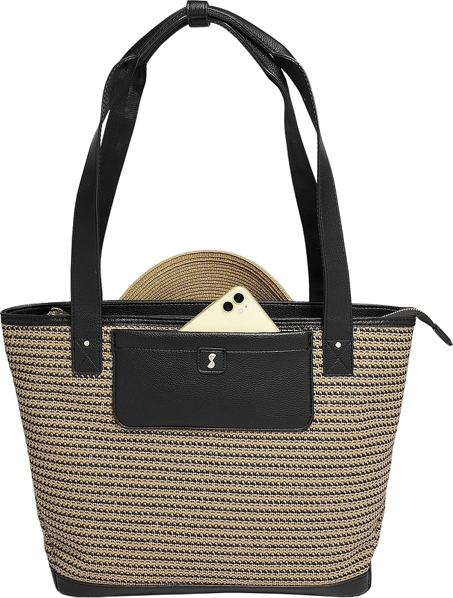 Stackers Raffia Torba z etuijem za kartice, 2 torbicami in ogledalom, črna