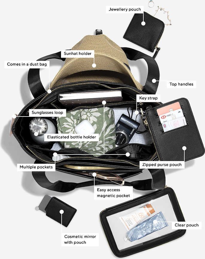 Stackers Raffia Torba z etuijem za kartice, 2 torbicami in ogledalom, svetlo roza