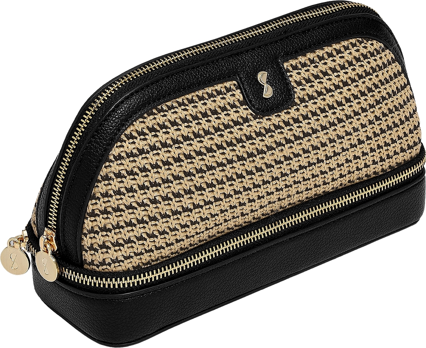 Stackers Raffia Trousse à Maquillage à deux compartiments, noire
