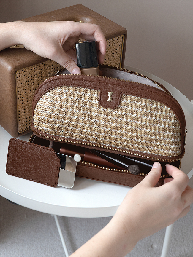 Stackers Raffia Trousse de Toilette à deux compartiments, rose clair