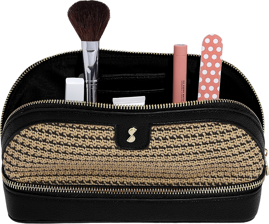 Stackers Raffia Trousse de Toilette à deux compartiments, rose clair