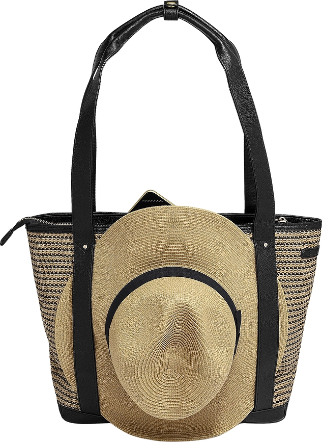 Stackers Raffia Τσάντα με θήκη καρτών, 2 πουγκιά και καθρέφτη, ανοιχτό ροζ