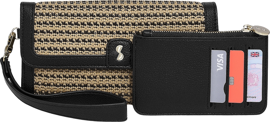 Stackers Raffia Τσαντάκι με θήκη καρτών και καθρέφτη, ανοιχτό ροζ