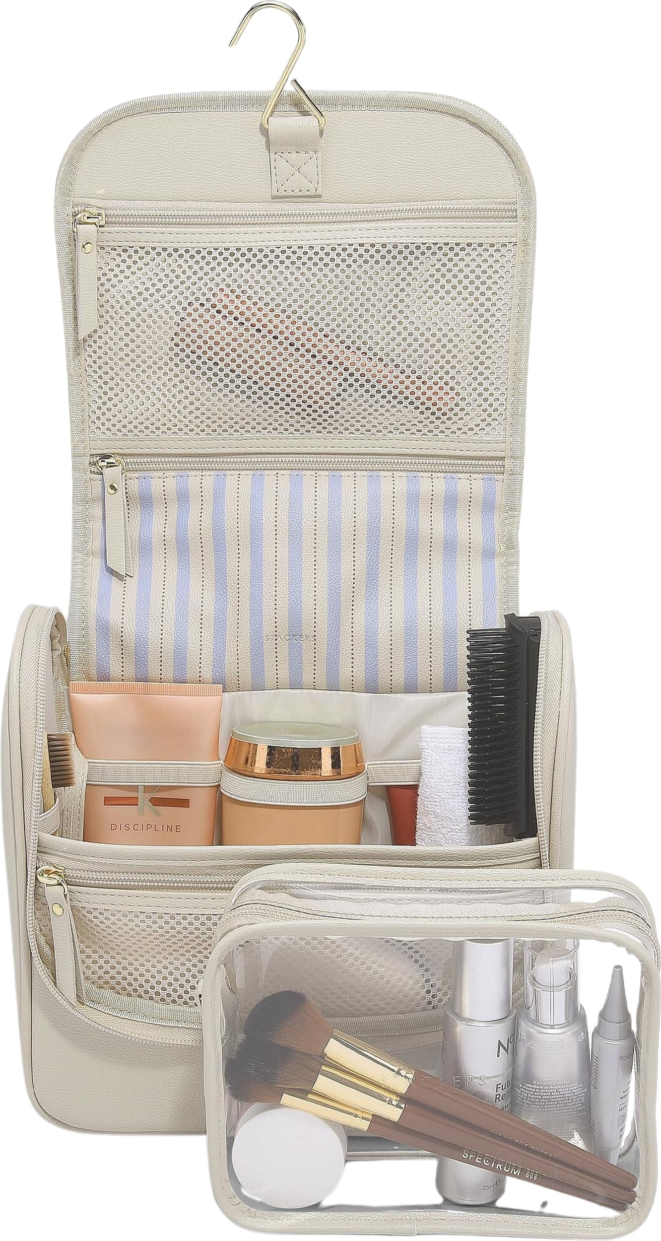 Stackers Reise-Kulturtasche zum Aufhängen, gestreift, beige