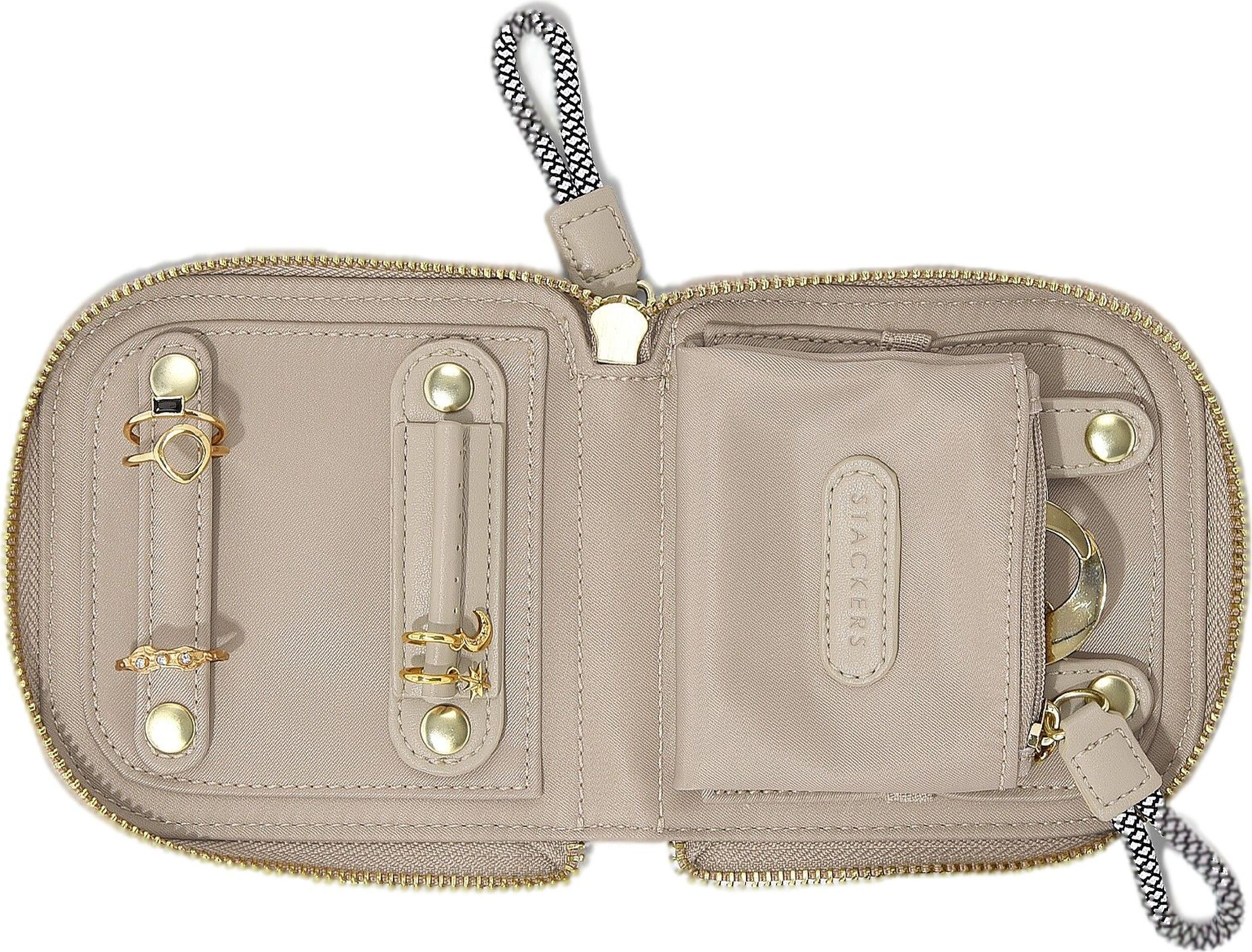 Stackers Reisebox für Schmuck mit Platz für Ringe klein beige grau aus Nylon