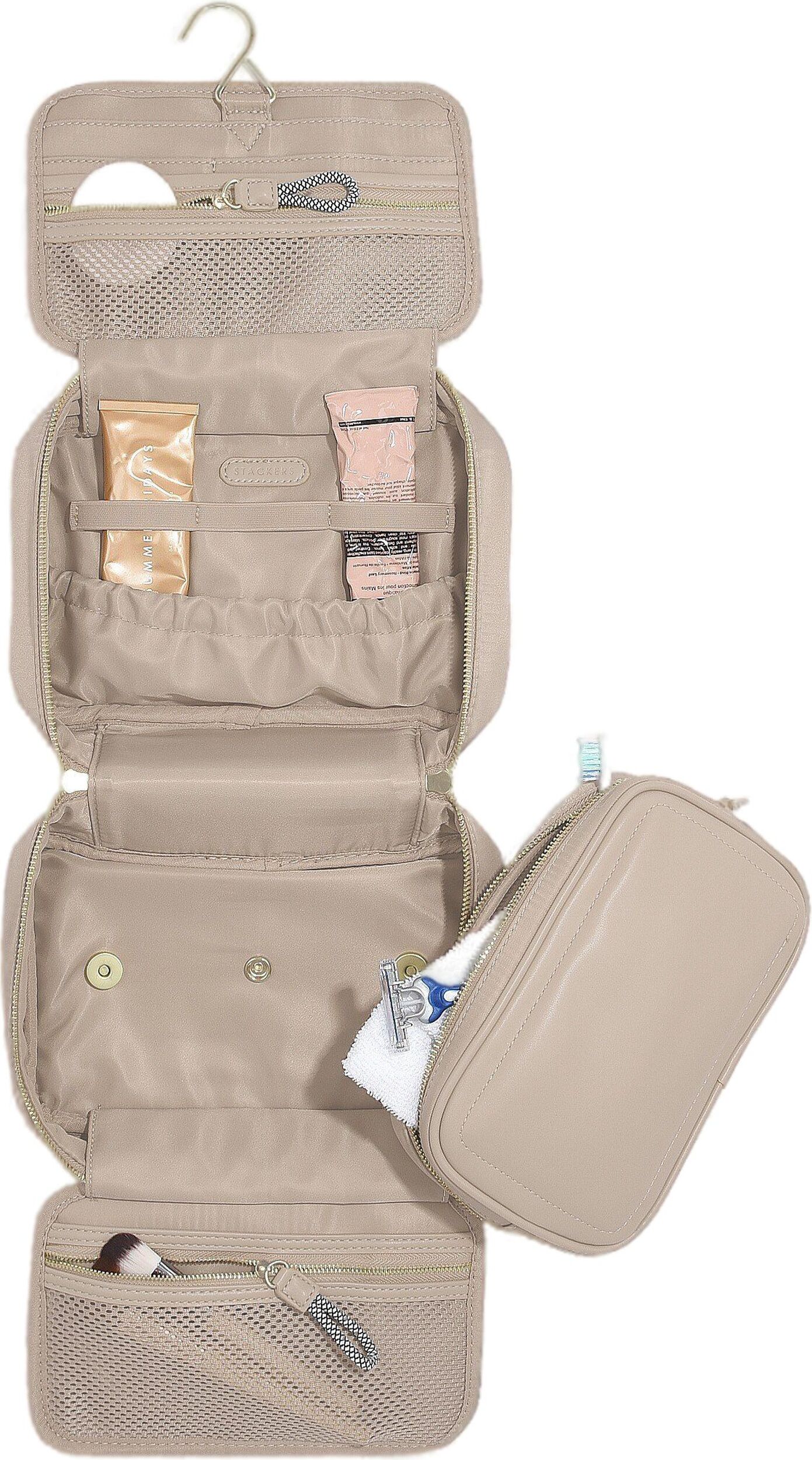 Stackers Reisekosmetiktasche zum Aufhängen beige grau aus Nylon