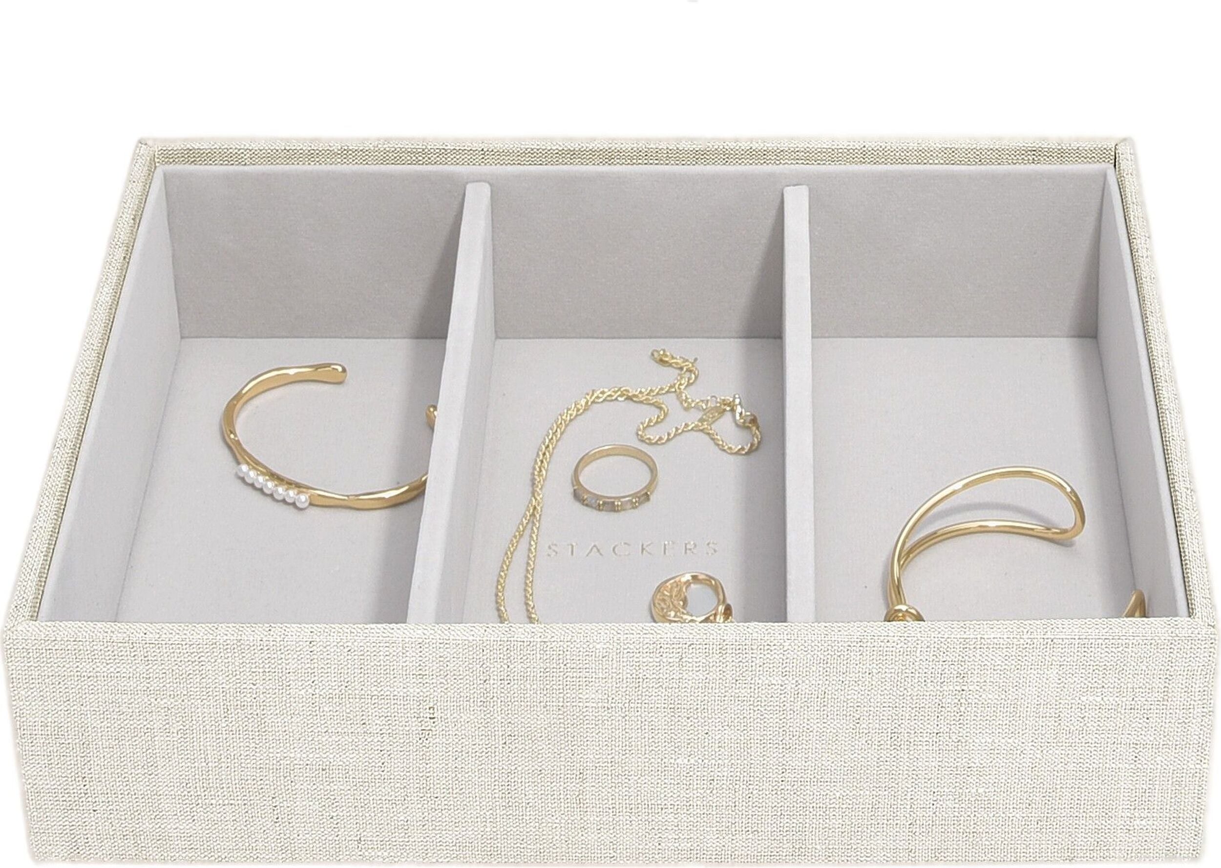Stackers Schmuckkästchen classic 3-Fächer hellbeige aus Leinen