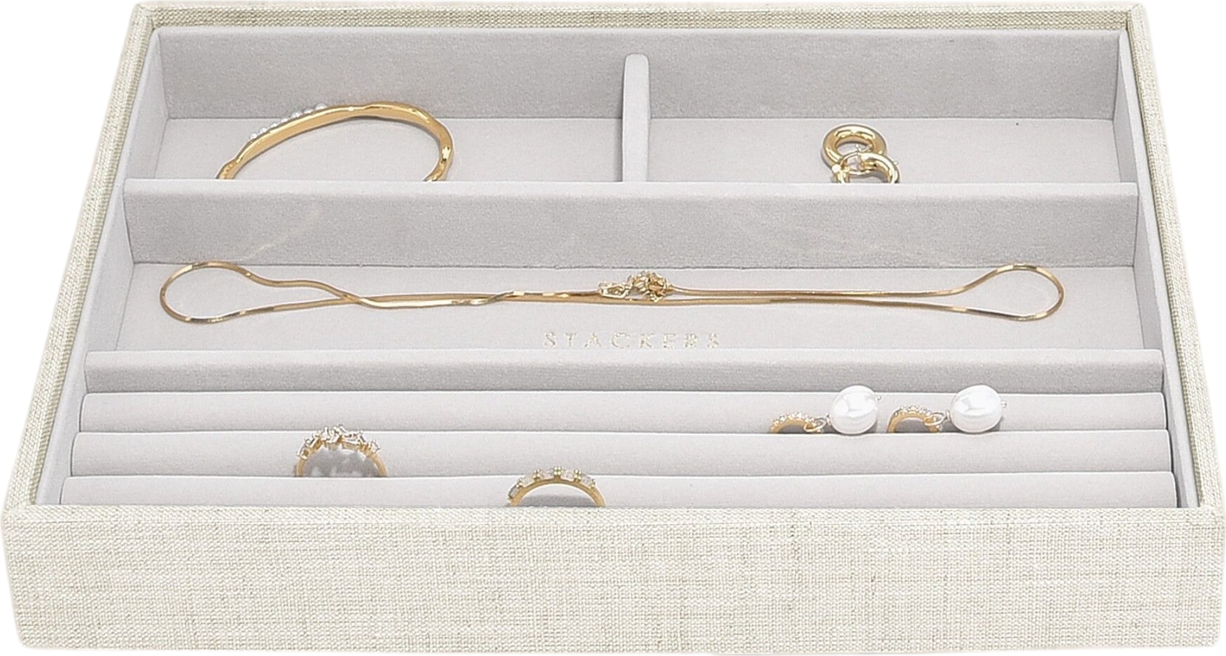 Stackers Schmuckkästchen classic 4-Fächer hellbeige aus Leinen