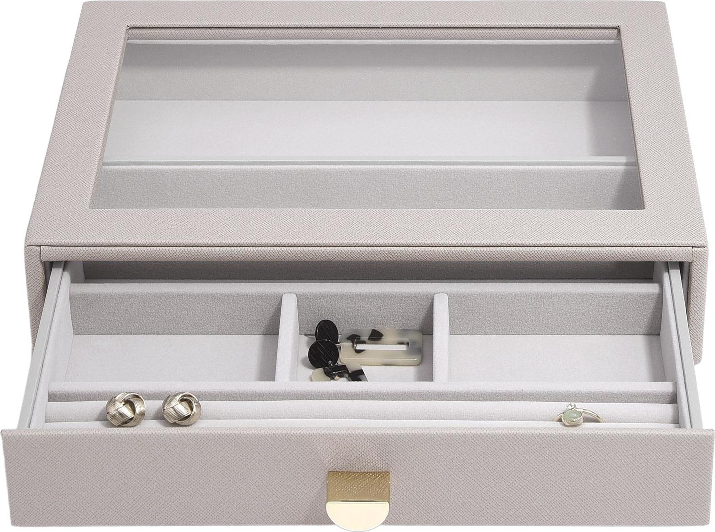 Stackers Schmuckkästchen classic 6-Fächer taupe mit Schublade und Glasdeckel