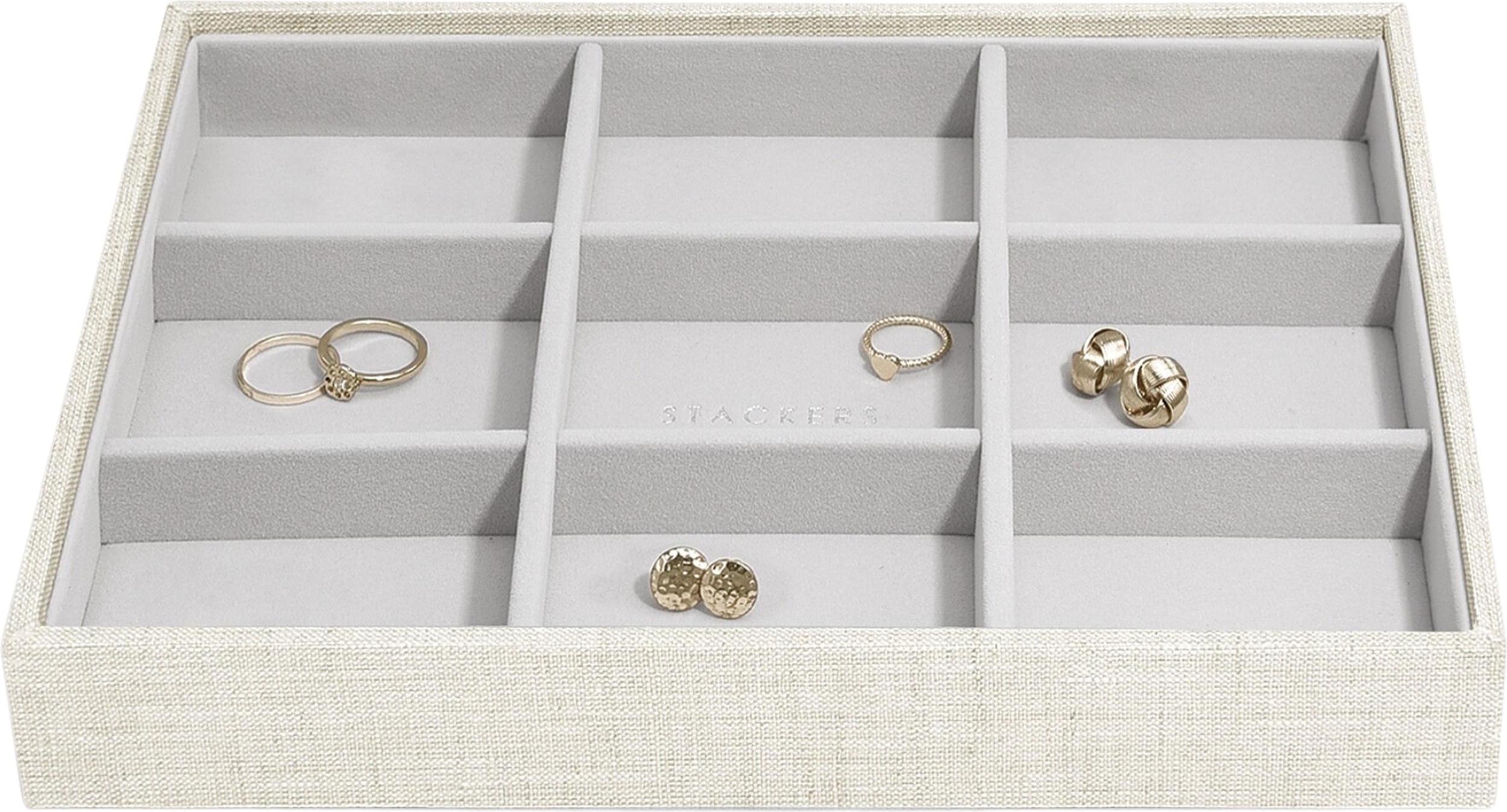 Stackers Schmuckkästchen classic 9-Fächer hellbeige aus Leinen
