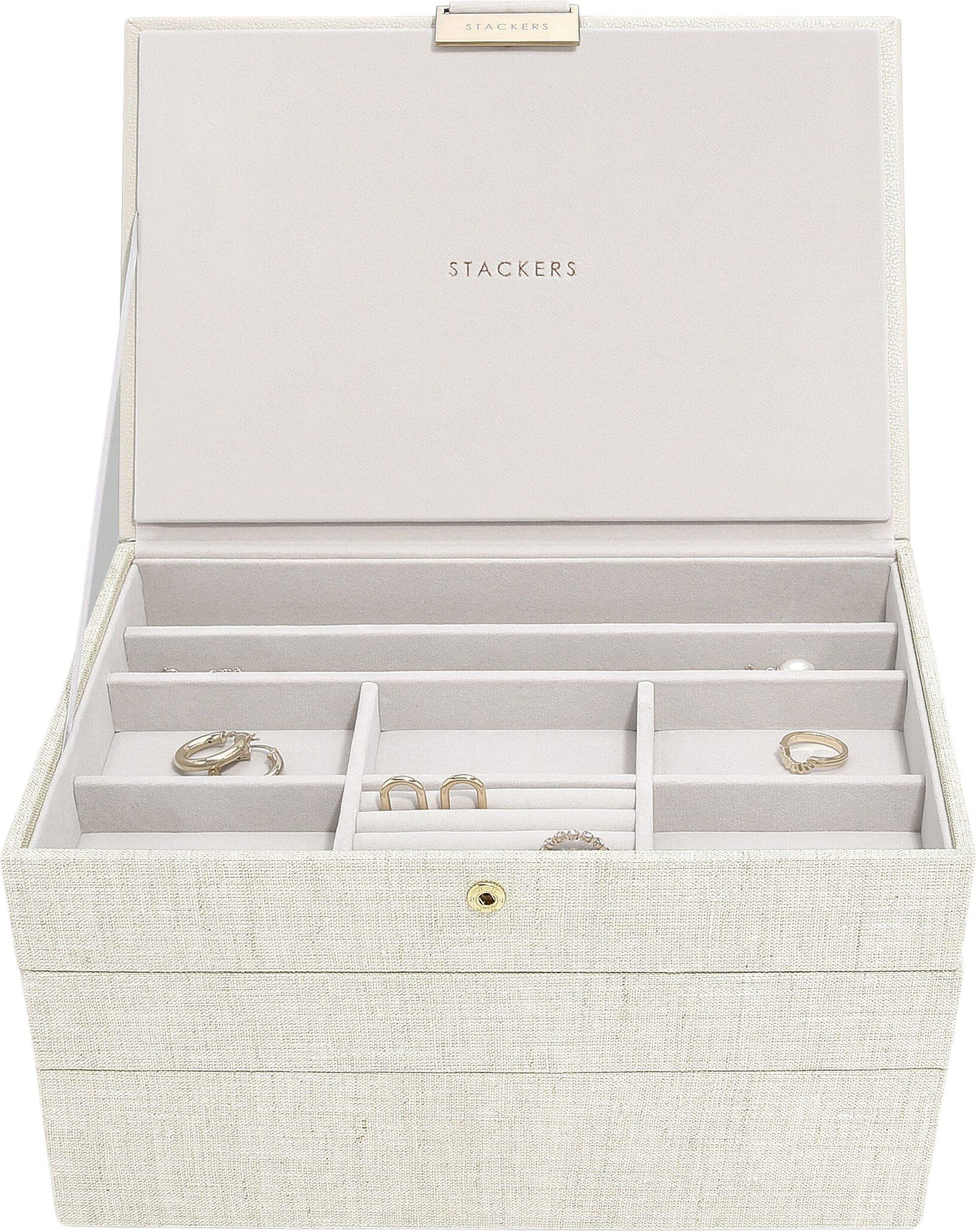 Stackers Schmuckkästchen classic dreifach hellbeige aus Leinen