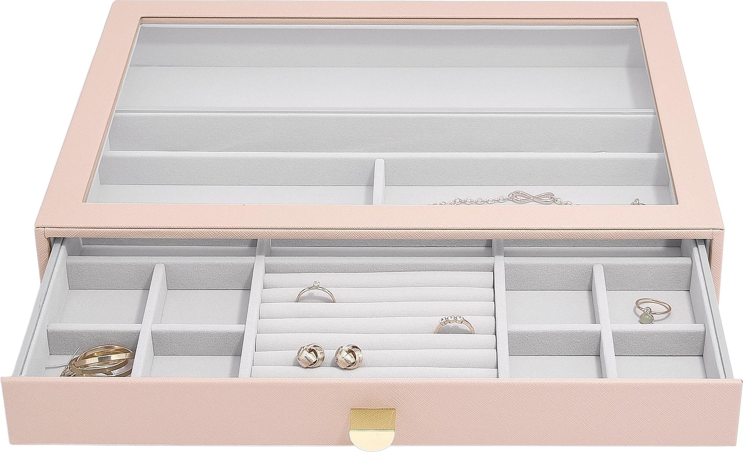Stackers Schmuckkästchen supersize 16-Fächer rosa mit Schublade und Glasdeckel