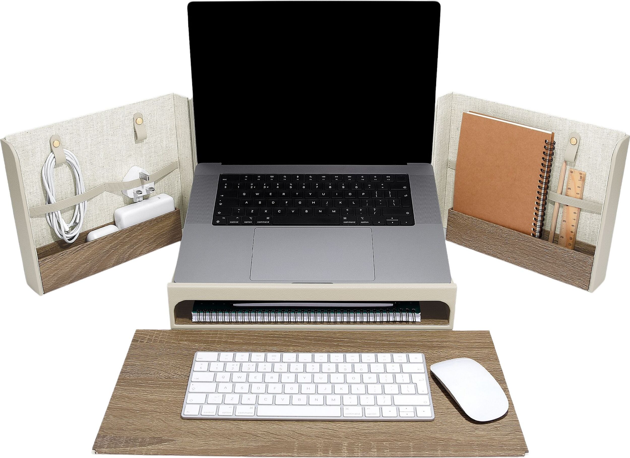 Stackers Schreibtisch-Organizer hellbeige aus Leinen zusammenklappbar