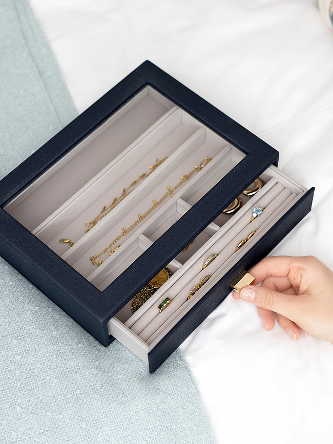 Stackers Škatla za nakit classic, s predalom in steklenim pokrovom, 6-predelna, taupe