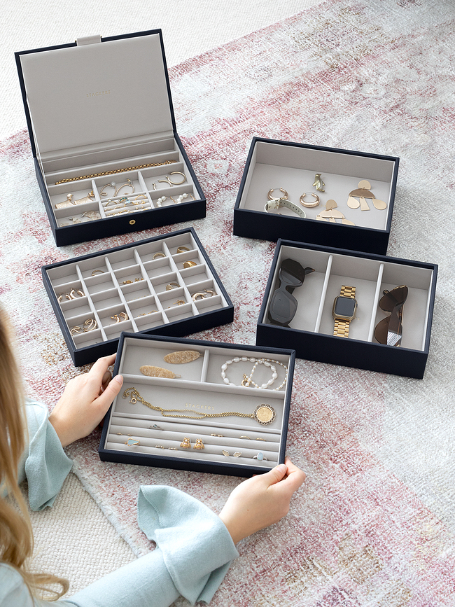 Stackers Pebble Škatla za nakit klasična, mornarsko modra, 5-delni set