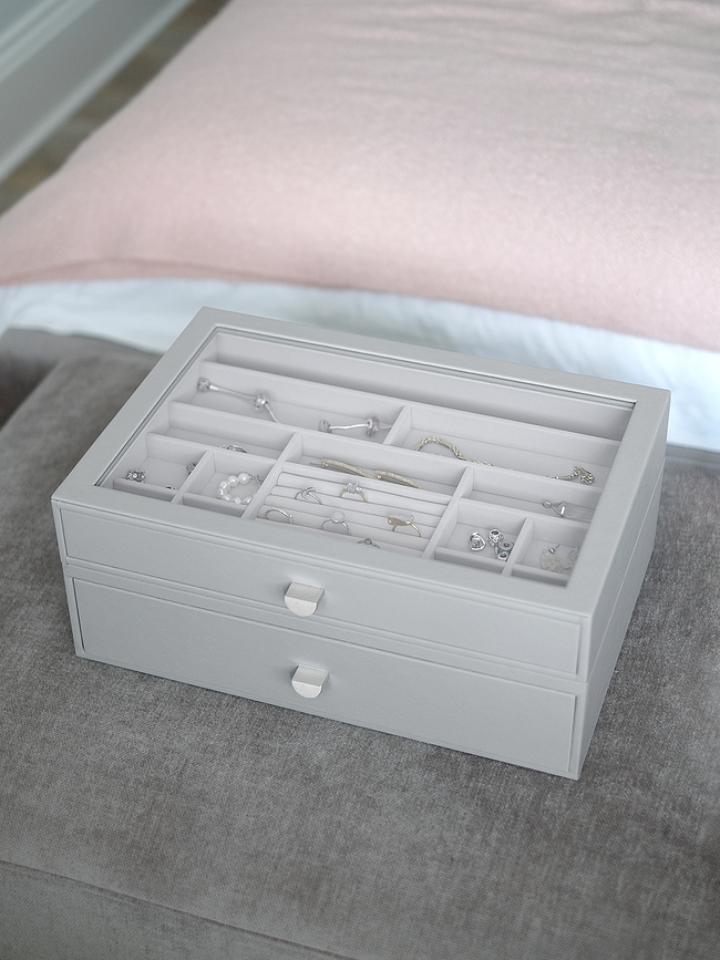 Stackers Pebble Škatla za nakit supersize, z 2 predaloma, kamnito siva