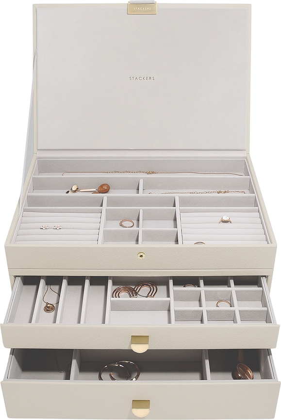 Stackers Škatla za nakit, trojna supersize, svetlo bež, z 2 predaloma