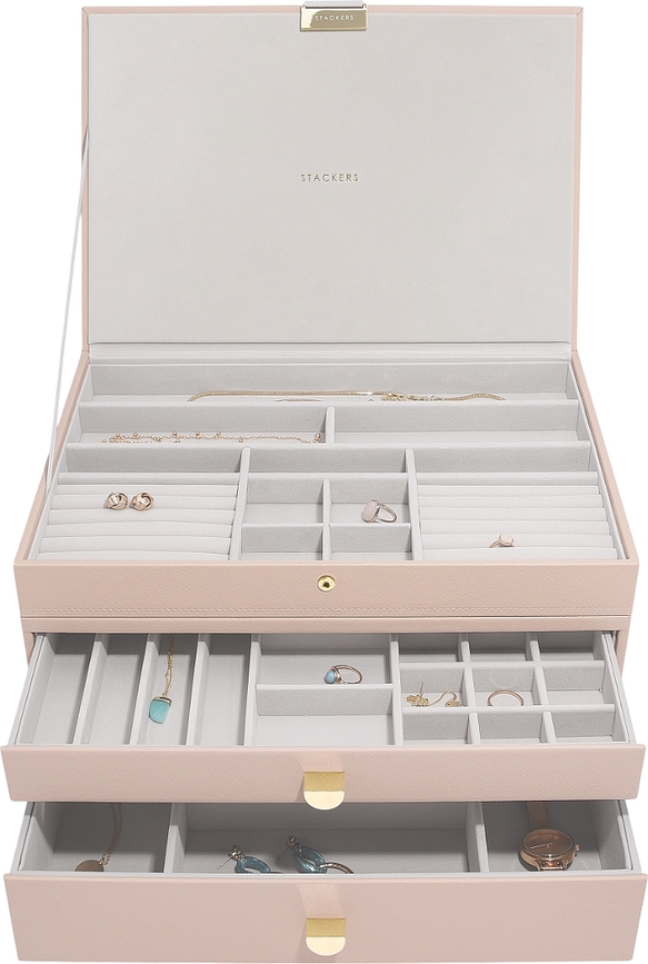 Stackers Škatla za nakit, trojna supersize, svetlo roza, z 2 predaloma