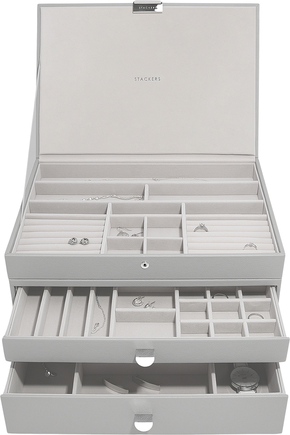 Stackers Škatla za nakit, trojna supersize, z 2 predaloma, siva