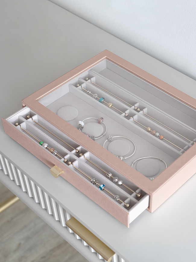 Stackers Pebble Škatla za nakit super velika, s predalom, s steklenim pokrovom, kamnito siva