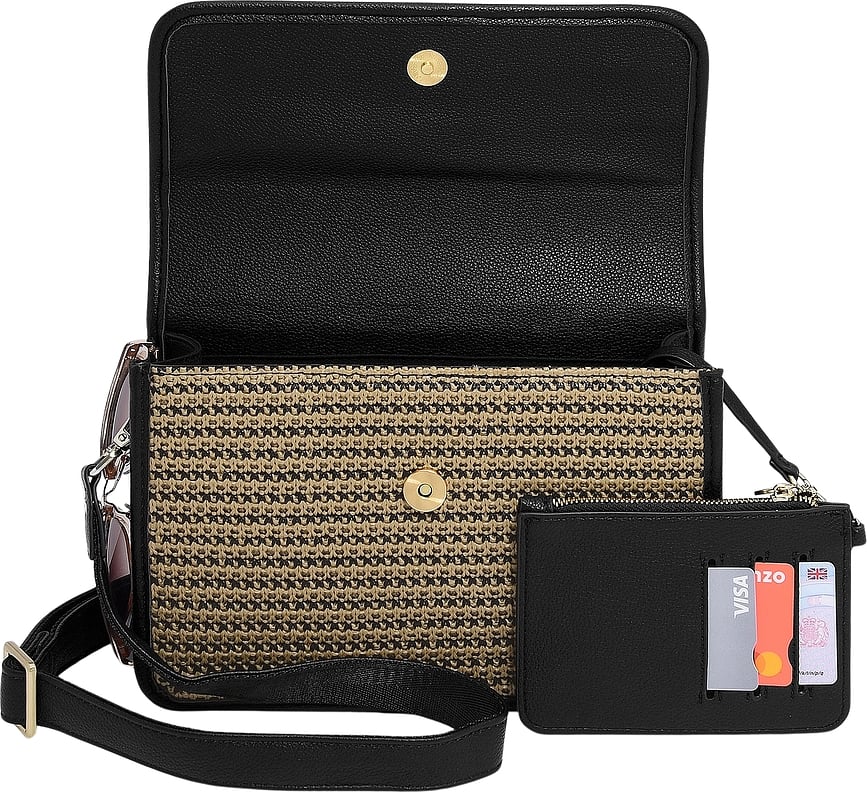 Stackers Torba za rame s ogledalom i futrolom za kartice rafija smeđa